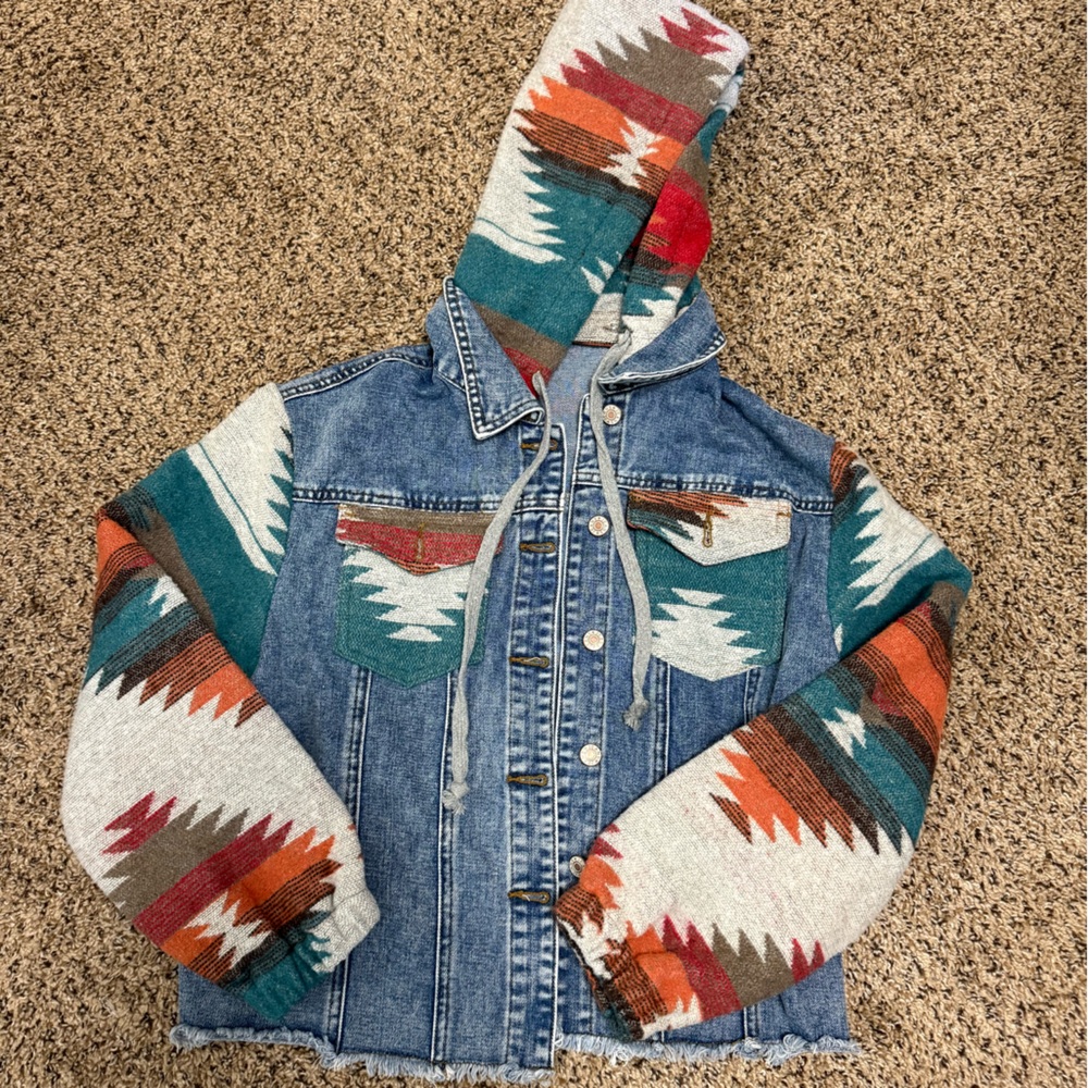 Multicolor Jean Jacket with Hood